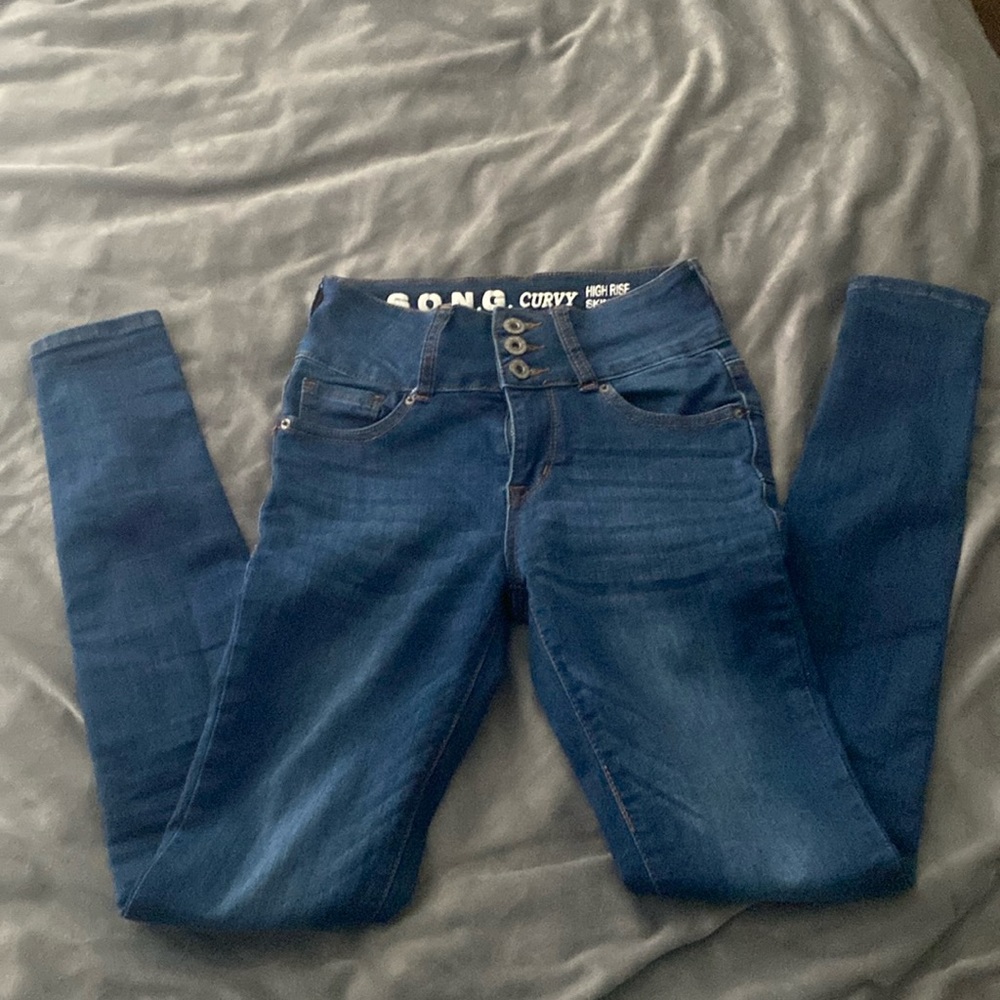 3/$10 Song blue curvy high rise skinny ankle jeans
